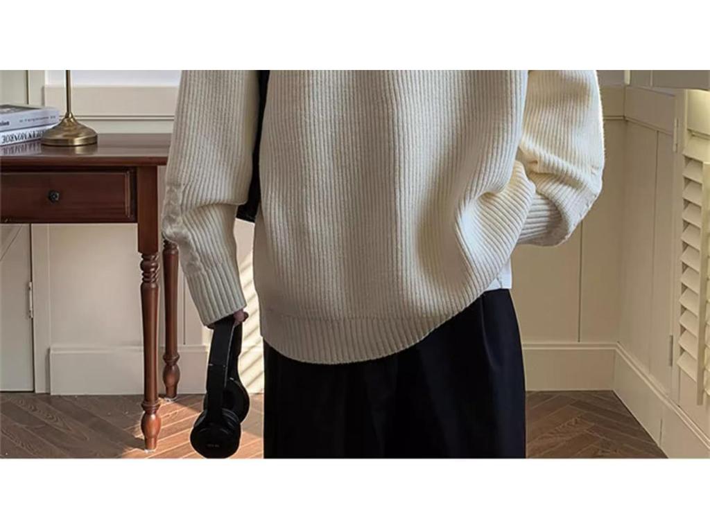 Pánský černý rolák - Ležérní, volný, všestranný, silný trendový pletený top s jelení kožešinou, hongkongského stylu, ideální pro podzim/zimu