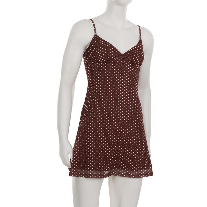 Evropské a americké bodycon šaty bez rukávů s puntíky - Zeštíhlující design se špagetovými ramínky a stahováním v pase pro ženy