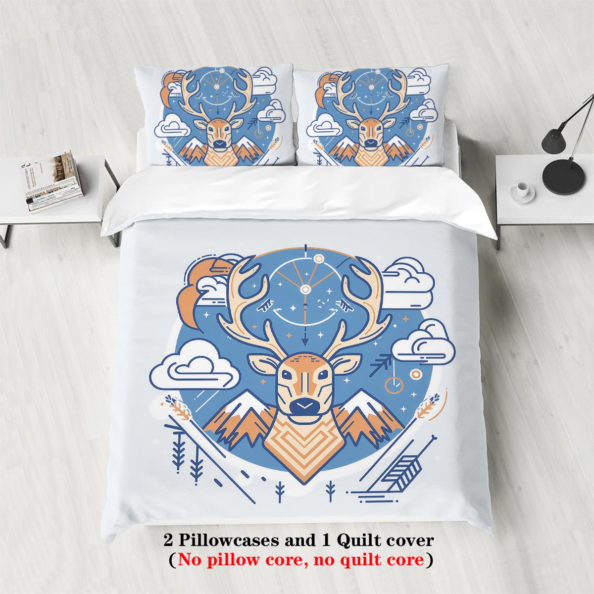 

Комплект постельного белья с мультяшным рисунком оленей, 1 пододеяльник и 2 наволочки, для спальни подростков и взрослых, украшение дома 135x200cm-EU-Single