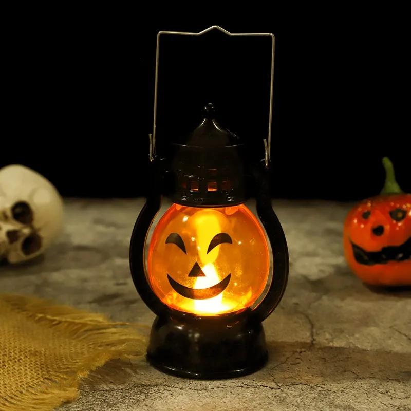LED Halloween Pumpkin Lamp Portable Lamp Candle  Vintage Small Oil  Lamp Halloween Party Home Decoration Horror Props