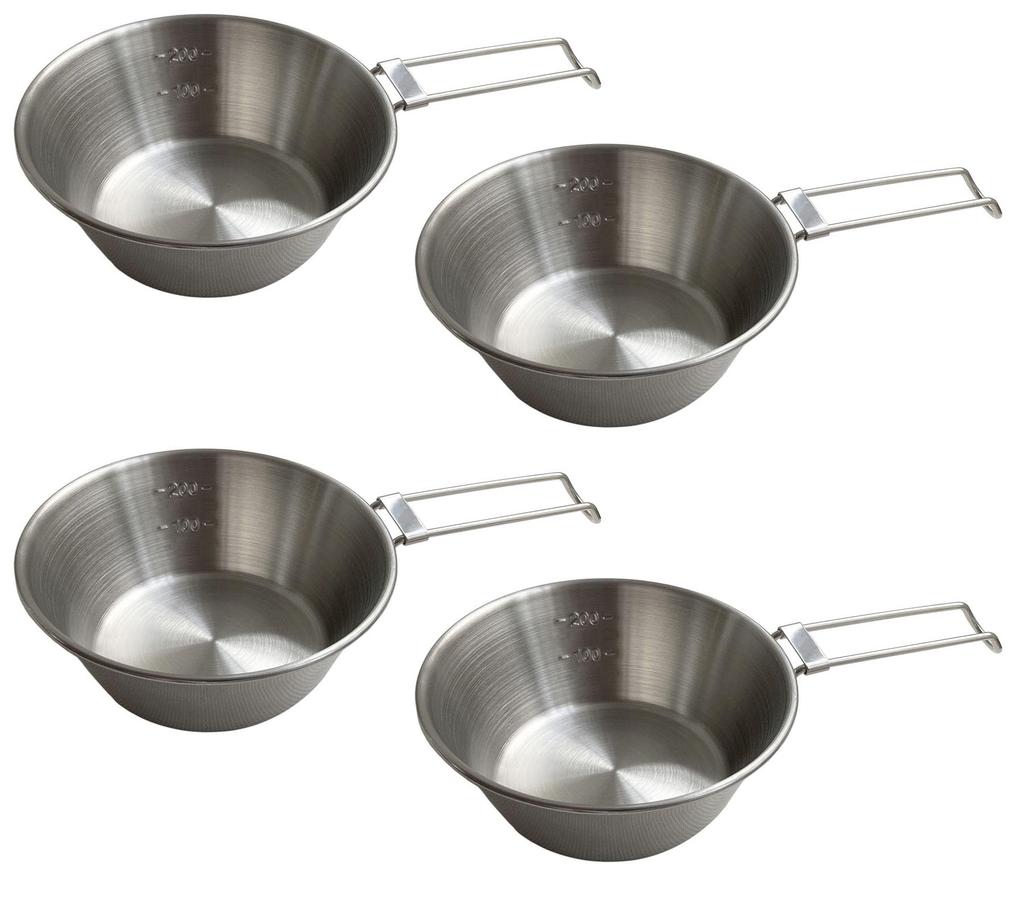 Seekdem Outdoor Stainless Steel Sierra Cup Set of 4 with 2 Storage Silver Measuring Small Side for Solo Group Bags, Cup, Cup, Plate, Plate, Camping,