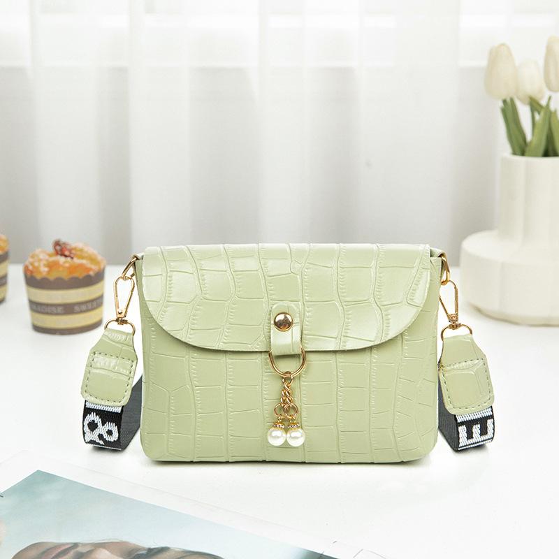 Women's Bag Summer New Crocodile Pattern Pearl Hanging Simple Small Square Bag Casual Mobile Phone Bag