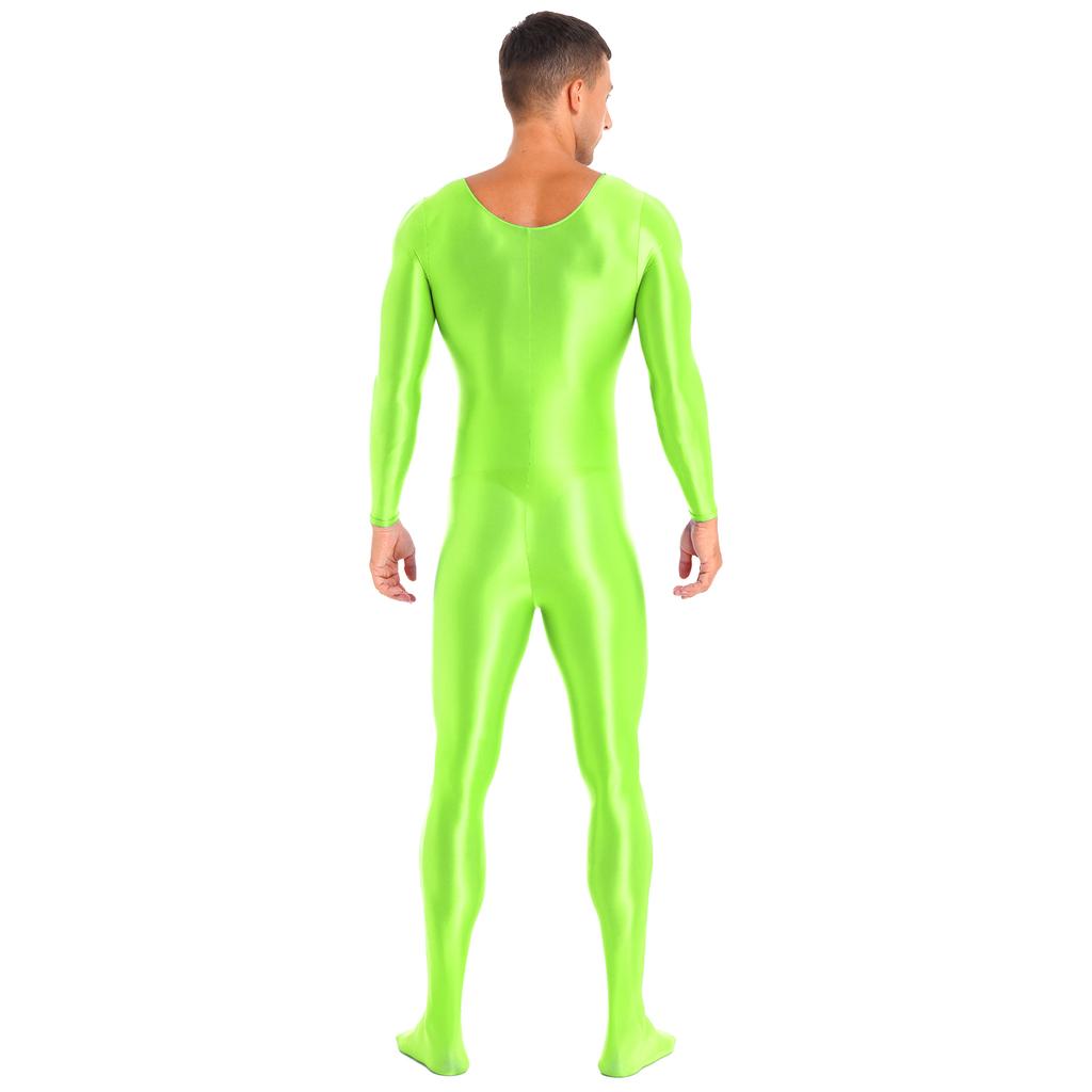 Herren Glatter Unifarbener Langarm Rundhals Bodystocking Nachtwäsche Body