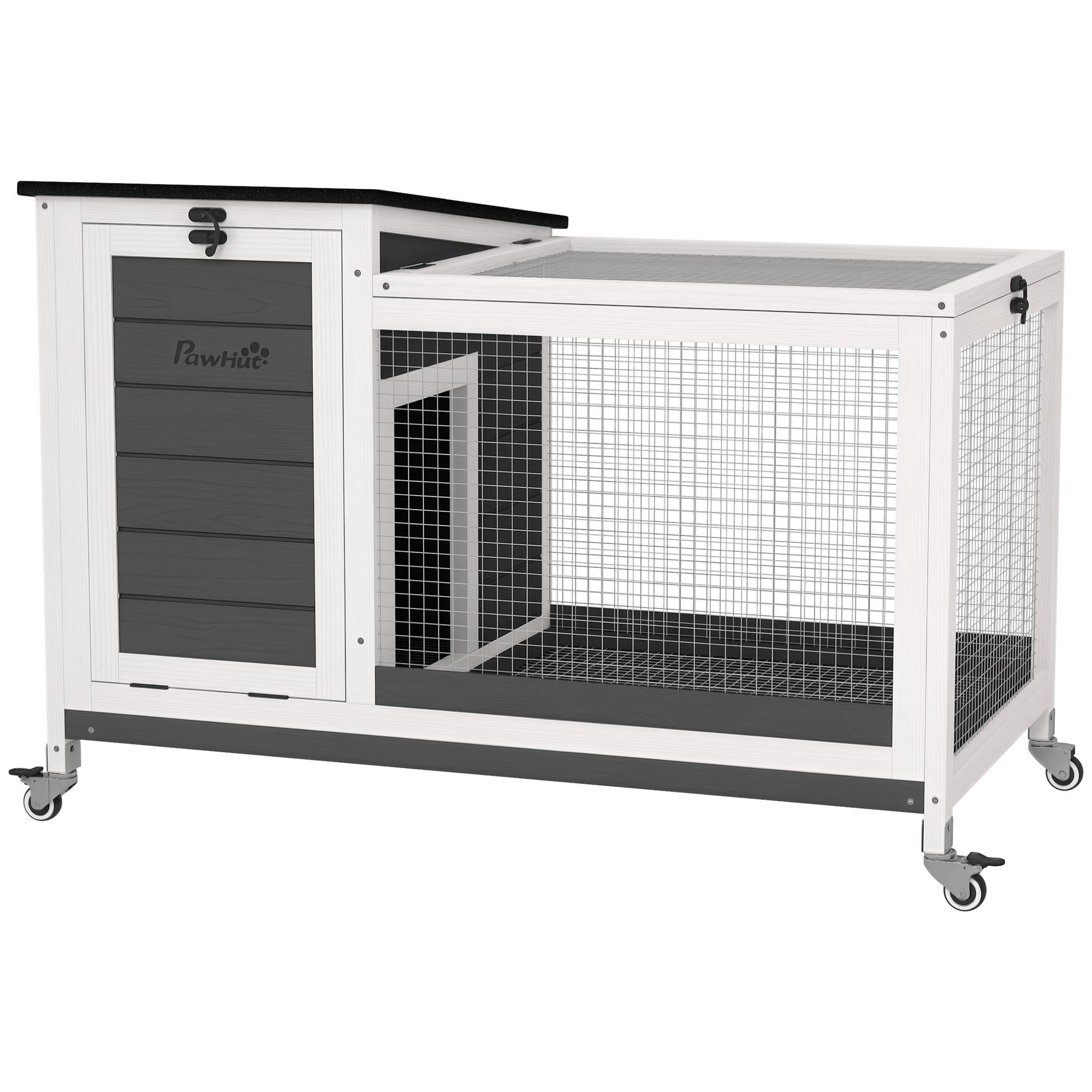Wooden rabbit hutch with run, wheels