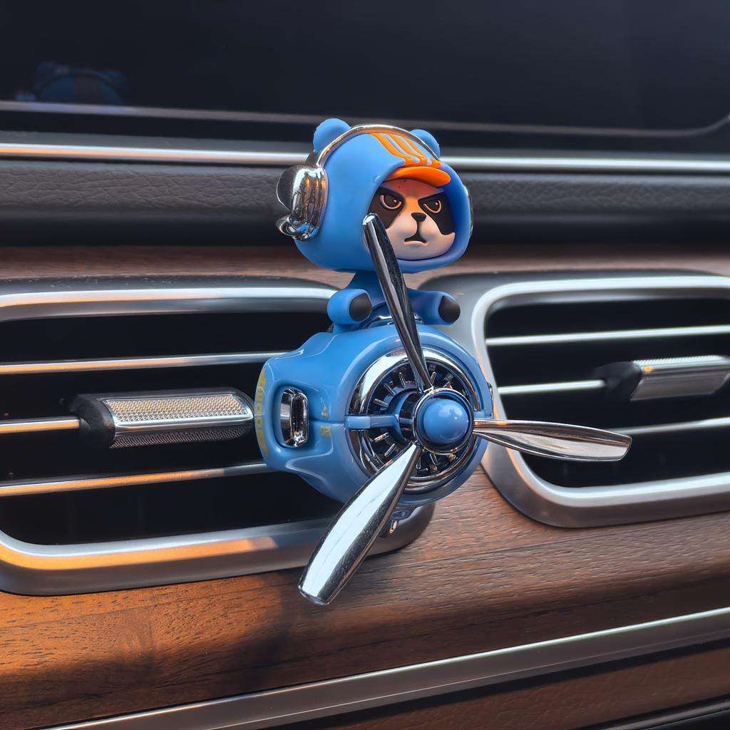 Cool Panda Pilot Car Air Freshener with Rotating Propeller Bobbing Panda Head Car Vent Fragrance Diffuser Car Trendy Decoration