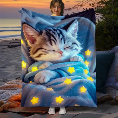 Super Soft Plush Cat Starlight Fleece Throw Blanket for Baby Nursery Kids Room Cozy Decor Gifts Warm Sweet Aesthetic Accent