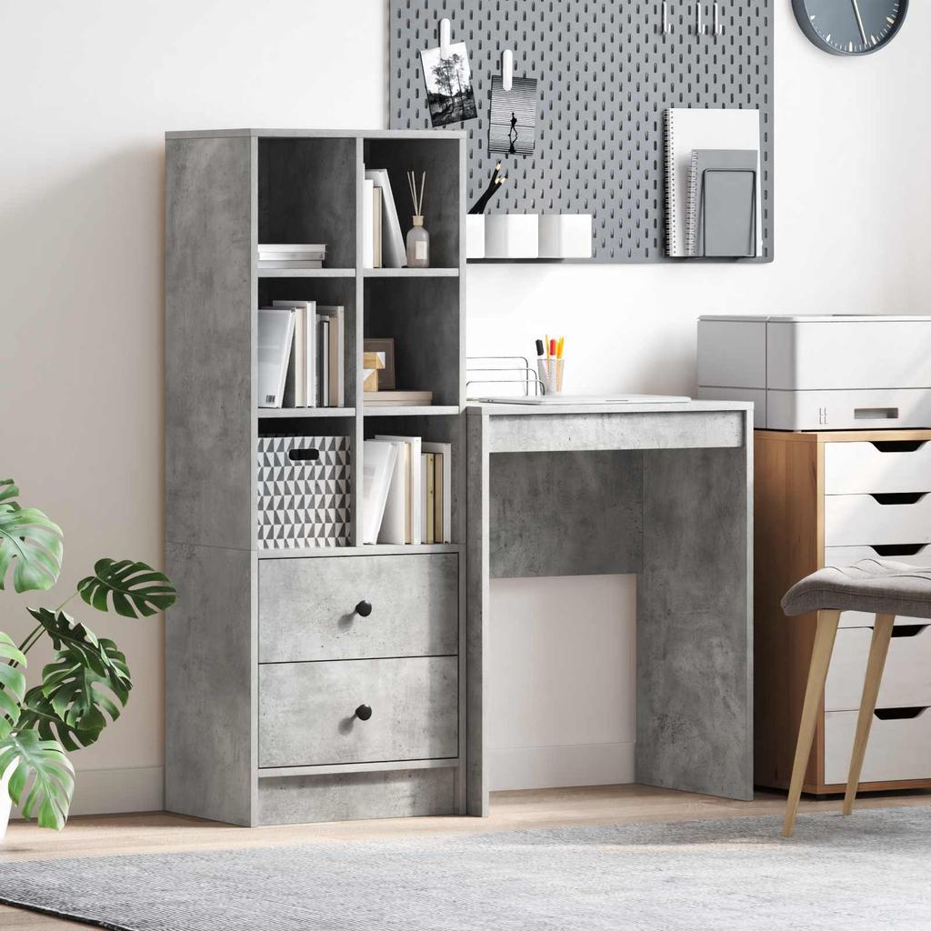Desk with Drawers and Shelf 2 pcs Concrete Grey