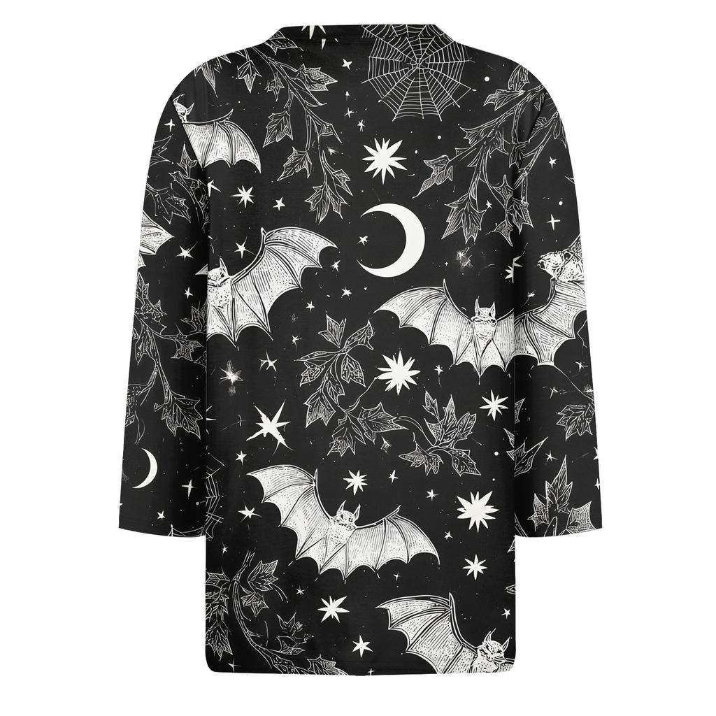 Women's Loose Fit Casual Halloween Print T-Shirt 3/4 Sleeve Round Neck Relaxed Fit Top for Everyday Wear