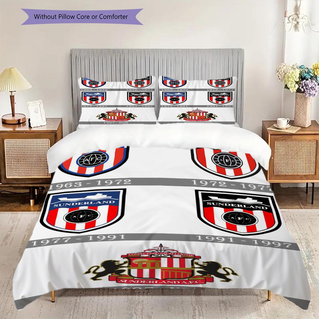 Biancheria da letto con evoluzione dello stemma del Sunderland Football Club (1 * copripiumino + 2 * federa, senza nucleo) Set biancheria da letto piatto 2D Morbido e confortevole