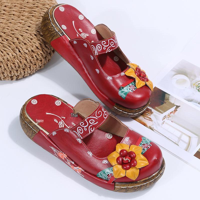 2025 Summer Ethnic Style Women's Handmade Floral Sandals with Thick Sole