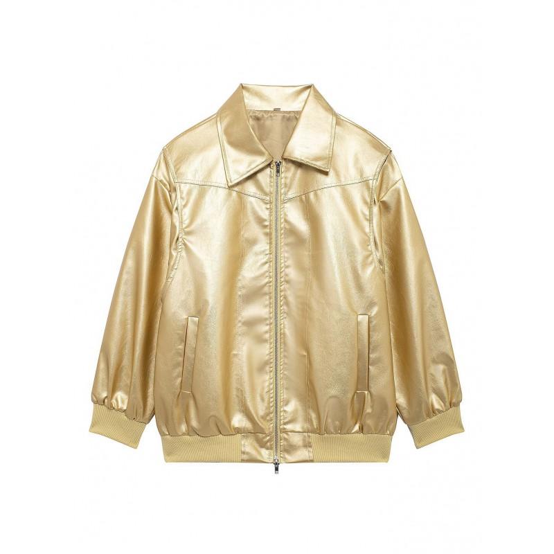 Womens Vintage Stand Collar Loose Streetwear Faux Leather Jacket Winter