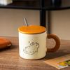 Hand Drawn Ceramic Coffee Cup with Spoon Water Cup with Lid Cartoon Cat Drinkware  Milk
