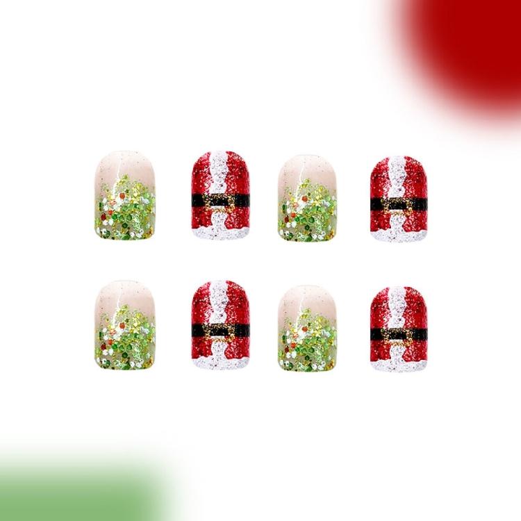 48 Pcs White Snowflake False Nails Short Square Full Cover Stick On Nails Christmas Press On Nails Manicures Supplies