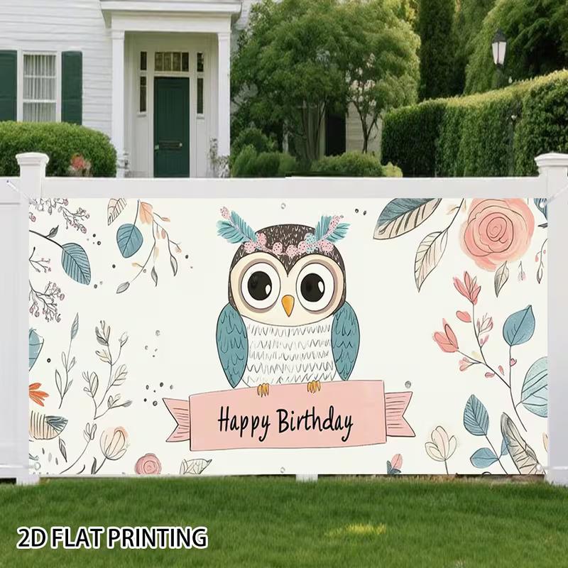 

2D Whimsical Owl Happy Birthday Photo Booth Backdrop with Flowers 47.2x31.5inch/120*80cm