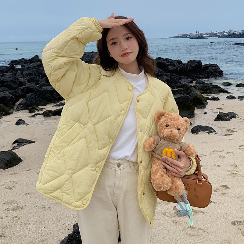 Rhombus white cotton-padded clothes women's new autumn and winter cotton-padded jackets wear a small fragrant style