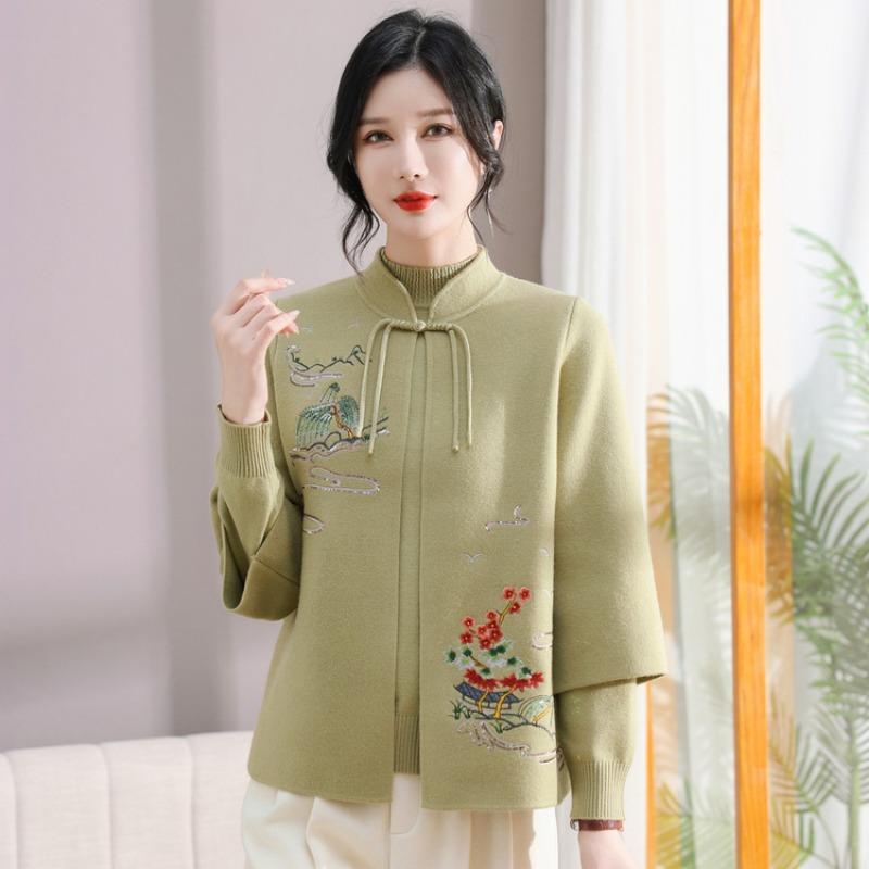 

Новый китайский весенне-осенний вязаный свитер-кардиган для мамы, осенний темпераментный комплект-двойка для женщин среднего и пожилого возраста 3XL зелёный