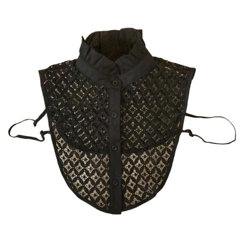 

Vintage Ruffled Mock Neck False Collar Detachable Blouse Button Down Half Shirt Crop Top Clothing Accessory for Women