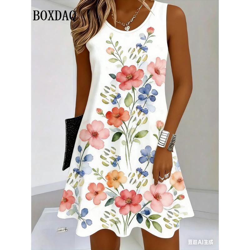 

Summer Vintage Painting 3D Printed Dresses For 2026 Women Sundress Loose Sleeveless Short Dress Casual Flowers Beach Tank Dress XL