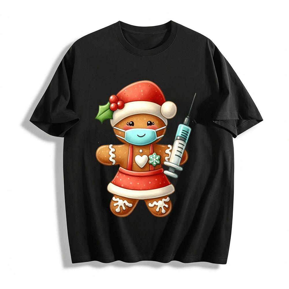 Christmas Nurse Gingerbread Man Printed Casual Top Pure cotton T-shirt XXS