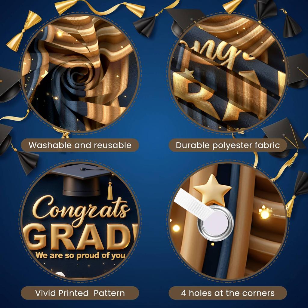 Graduation Celebration Banner Graduation Cap Design Commencement Display 2026 Class Banner Polka Dot Balloons For University