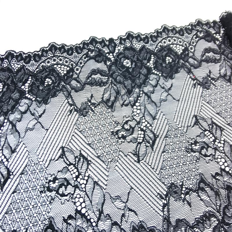 24.5cm wide Black Stretch Lace, Floral Elastic Spandex Lace Fabric for Lingerie, Bra, Underwear, Sewing & Crafting