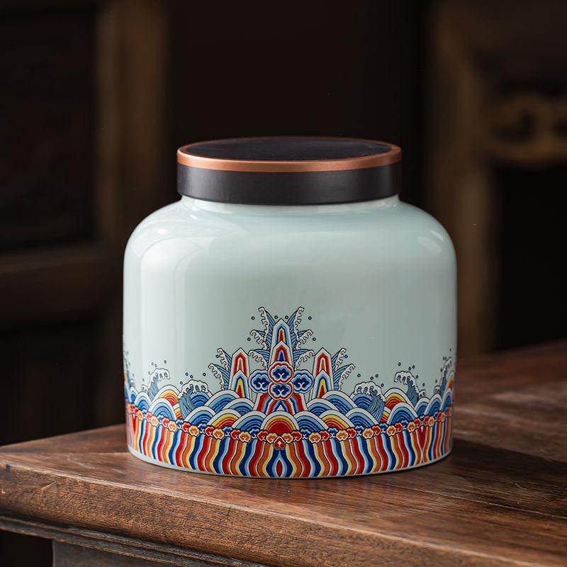 Vintage Mountain Scenery Pattern Ceramic Tea Caddy Moisture Seal Nut Candy Storage Jar Ink Ceramic Storage Bottle Art Decoration