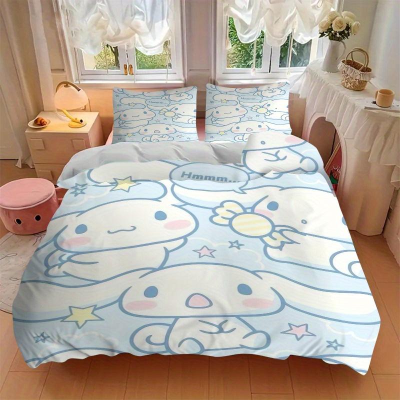3pcs Blue Cute Cinnamoroll Bedding Set - 1 Soft Quilt Cover + 2 Pillowcases, Machine Washable - Suitable for All Seasons, Perfect Gift for F
