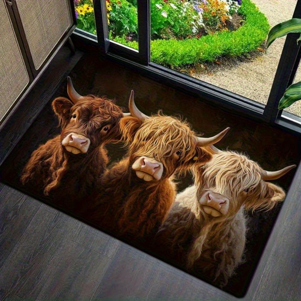 Zerbino Stampa Mucca delle Highlands Rustica Antiscivolo Lavabile Ingresso Tappetino di Benvenuto Casa di Campagna Giardino Esterno Interno Decorazione Casa 1PZ