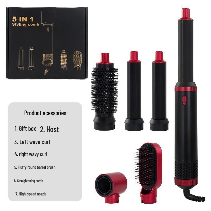 Grenzüberschreitender 5-in-1 Multifunktions-Haartrockner & Styler: Lockenwickler, Glätteisen, flauschiger Kamm für doppelte Anwendung und Heißluftbürste.
