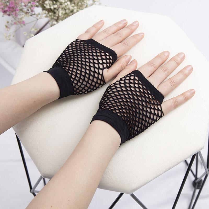 1 Pair Black Punk Gothic Short Fishnet Net Gloves for Women Fingerless Mesh Gloves Rock Night Club Party Sexy Arm Warmer