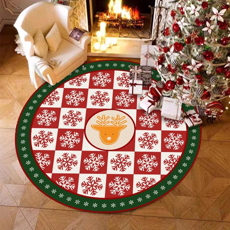 Circular Christmas Carpet Christmas Sled Anti Slip Carpet Decoration Holiday Living Room Bedroom Home Decoration Carpet