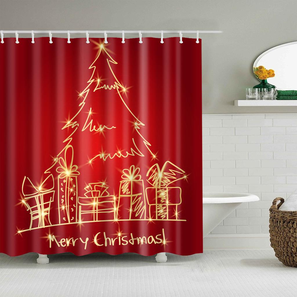 Merry Christmas Duschdraperi Jul Heminredning Snögubbe Santa Claus Badrumsgardin Polyestertyg Vattentät Badskärm