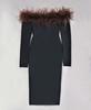 2023 Black Spring Ostrich Feather One-Shoulder Long Sleeve Bandage Dress for Women