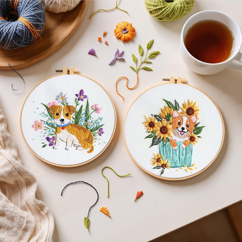 3 Pack Animal DIY Embroidery Starter Kit with Embroidery Hoop Stitches Kit 30x30cm for Beginners Adults Hand Craft Lover Gift