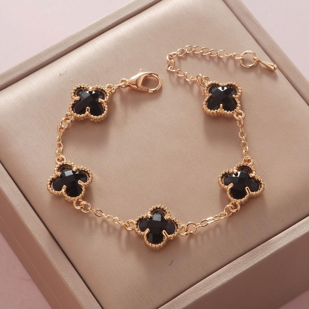 Fashionable Simple Rhinestone Evil Eye Four Leaf Clover Bracelet for Women