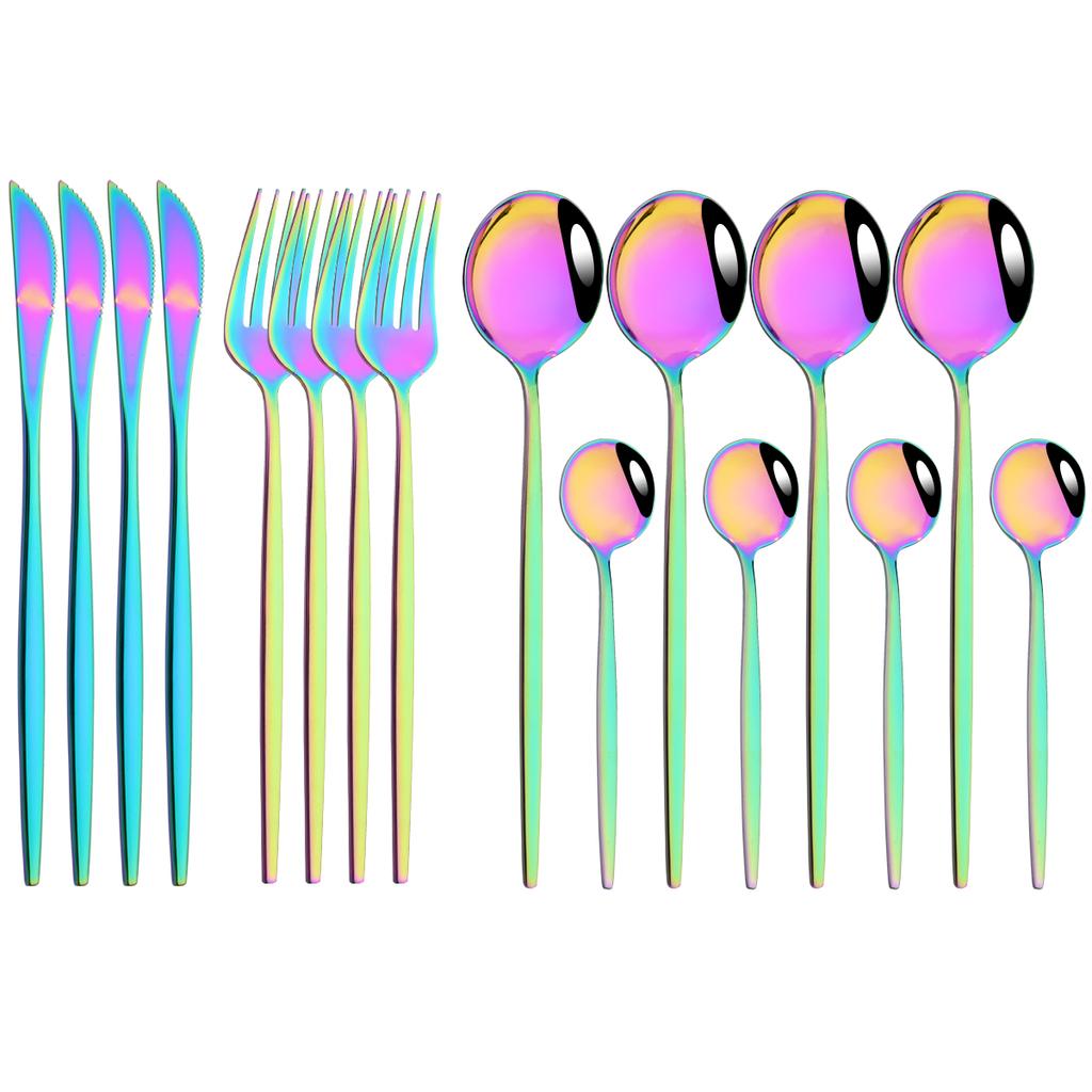 16Pcs Dinnerware Set Stainless Steel Tableware Mirror Dinner Black Cutlery Set Knife Fruit Fork Spoon Silverware Kitchen Set