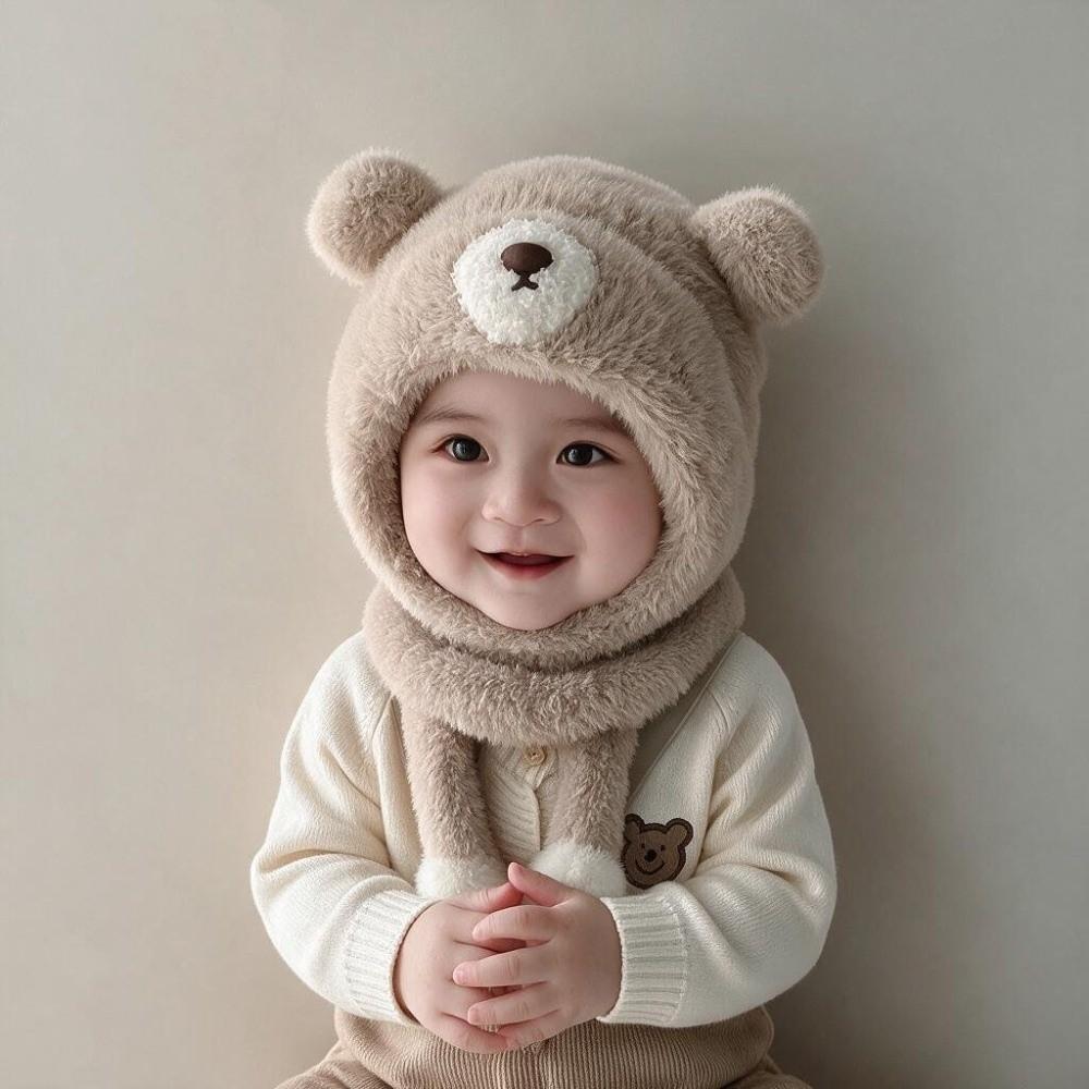 Polyester Fleece Lined 2-6 Years Bear Hat Scarf Set Kids Hat Scarf Set Cold Weather Wear
