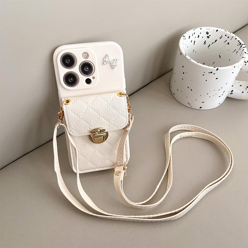 

Для iPhone17Promax Чехол для телефона с бантом для Apple 16 Чехол-кошелек с замком с точным отверстием Противоударный Кроссбоди Кожаный шнурок For iPhone 17Promax