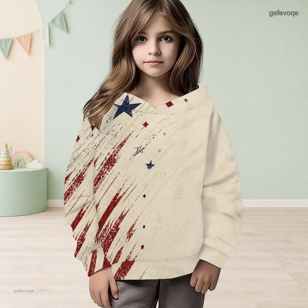 Girls Long Sleeve Hoodie Abstract Printed Casual Pullover Sweatshirt