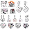 925 Silver Family Series Mother Daughter Splittable Heart Mom Charm Beads Fit Necklace Bracelet Mother's Day DIY Jewellery Gifts