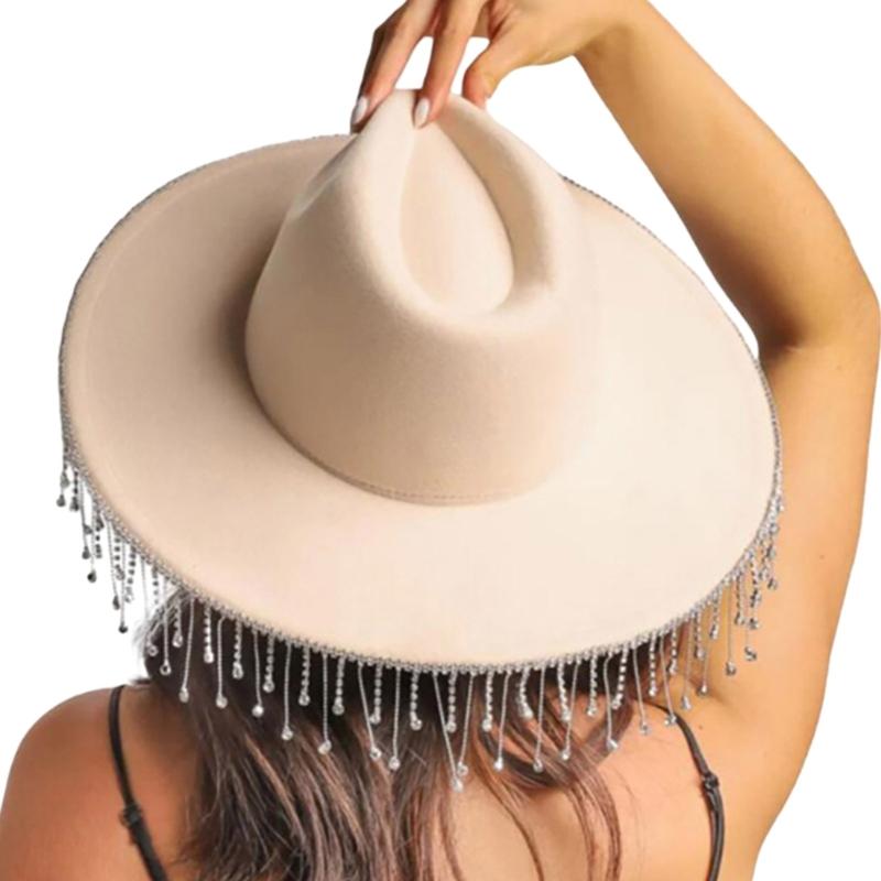 Bridal Cowboy Hat Glinting Tassels Western Cowgirl Hat for Women Girl Photo Props Shimmering Cowgirl Hats Party