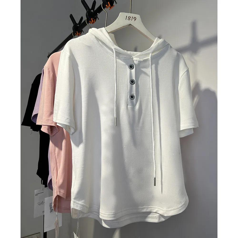 Premium Women's Ice Silk Hooded Slimming Short Sleeve Top - Versatile and Trendy Summer Style