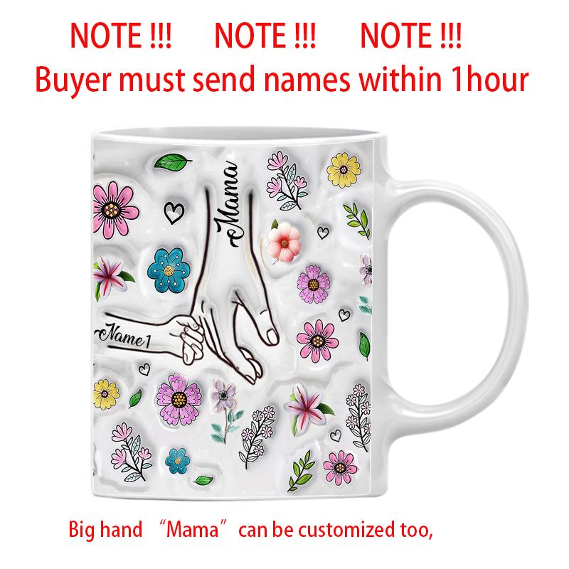 Personalize Name Mug Customize 3D Effect Printing Flowers Cup Holding Hands Coffee Mugs For Children and Mother s Day Gifts