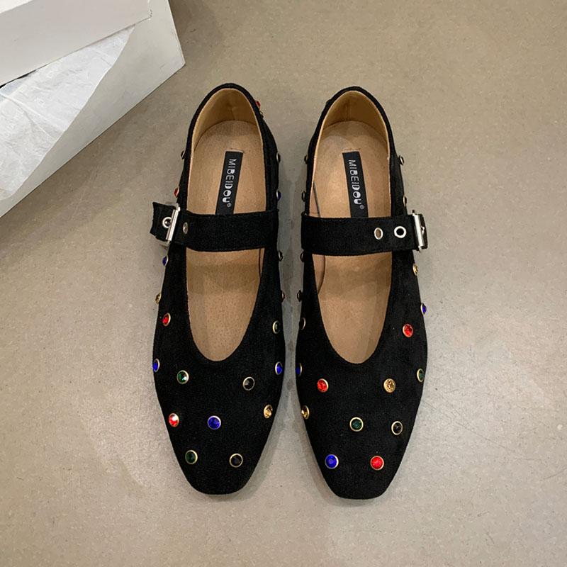 Fashion Luxury Female Crystal Fashion Shallow Women Ballet Flats Shoes Rhinestones Footwear Buckle Strap Ladies Flats Mary Janes Shoes