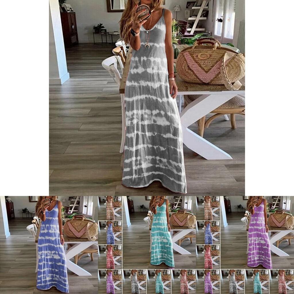 Women Summer Casual Long Maxi Dress With Fashionable Print For Beach Outings