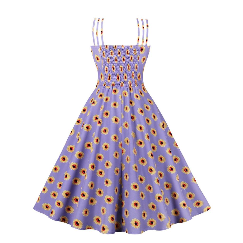 Damen Ärmelloses Vintage-Kleid mit Blumenmuster und Bindebändern