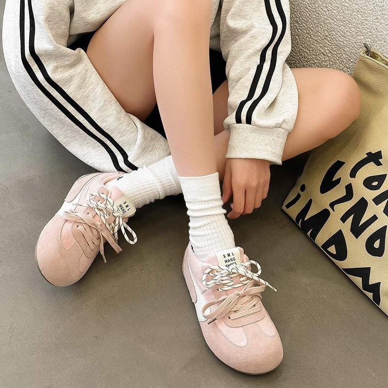 Retro color matching women's spring models breathable flat bottom non-slip leather comfortable casual sports shoes