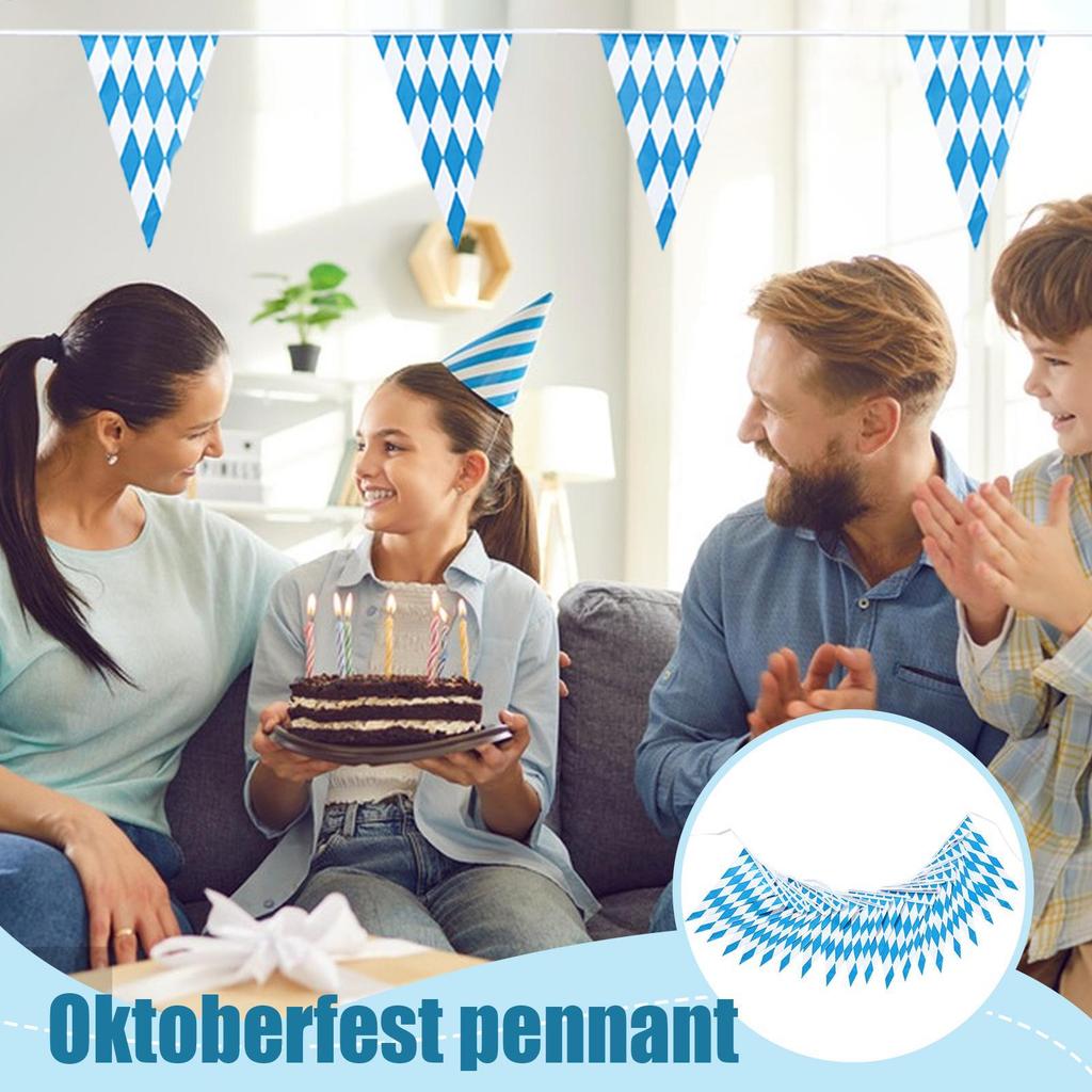 10m/20pcs Triangle Flags Themed Bunting Oktoberfest Decoration Pennant Flags Blue and White Diamonds Beer Festival Flags Outdoor