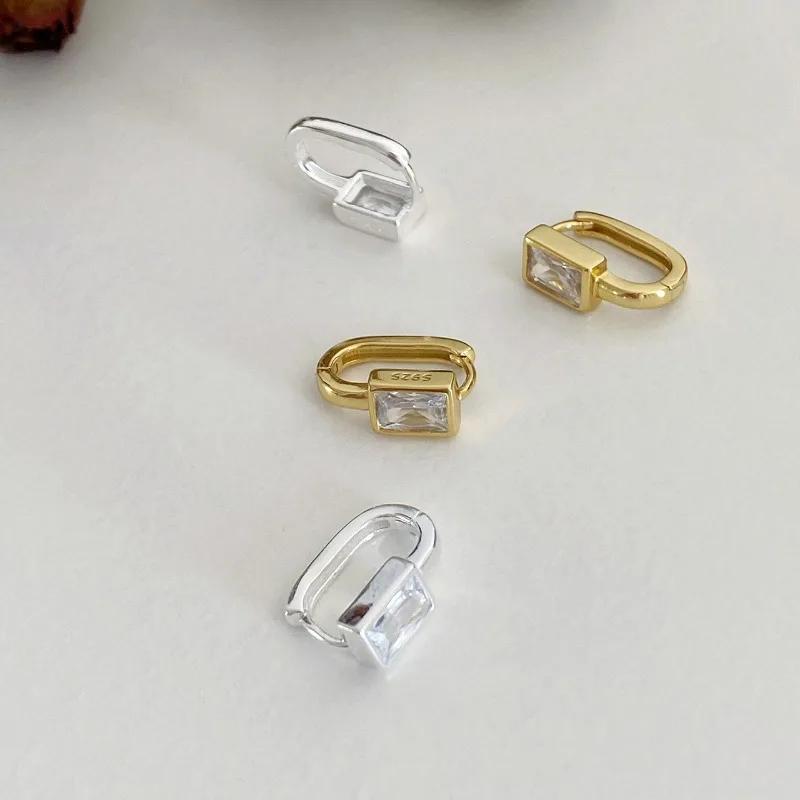 Luxury Exquisite Geometric Square Crystal Hoop Earrings for Women Temperament Gold Color Stainless Steel Korea Jewelry Wholesale