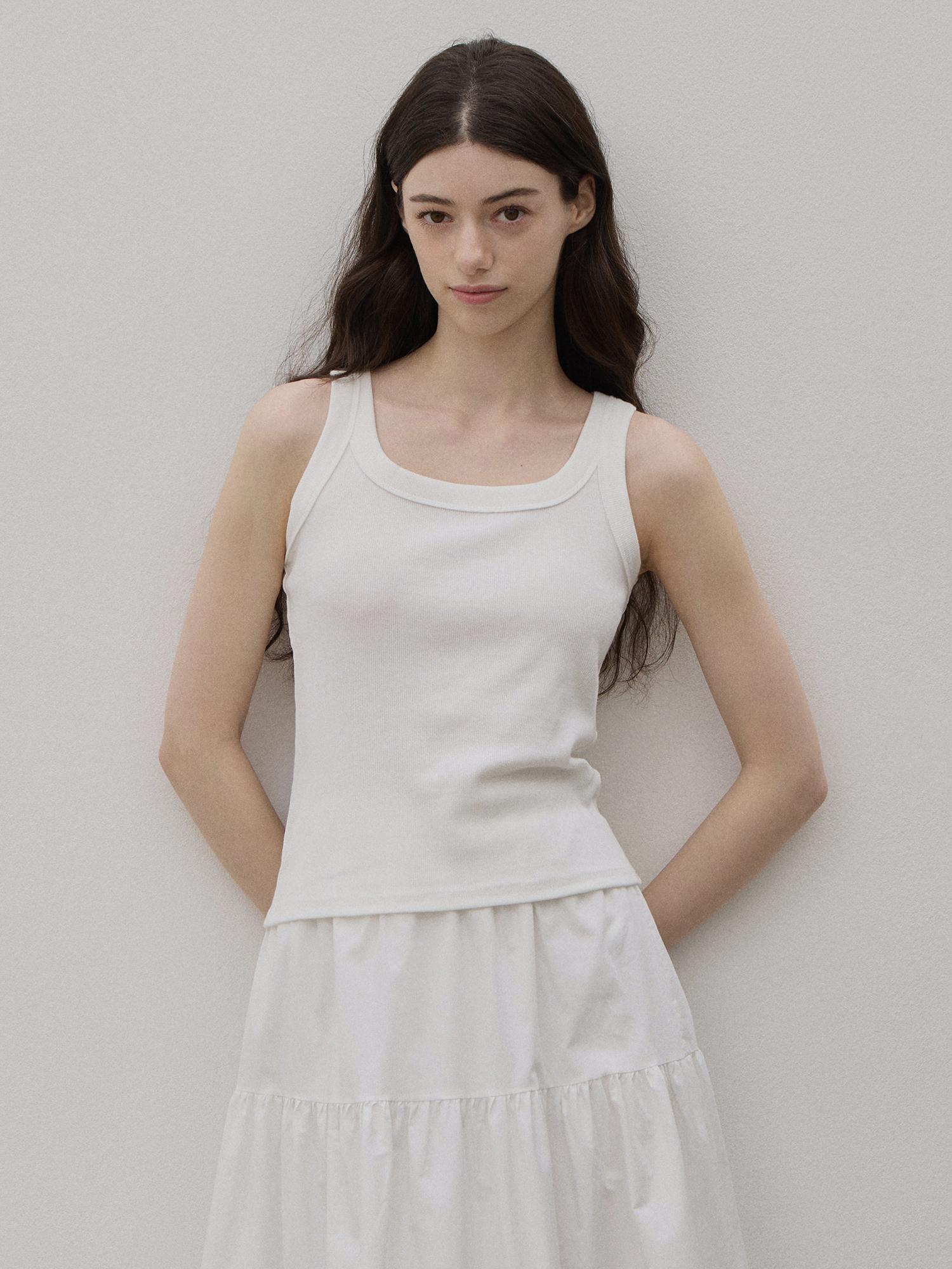 Le Studio Rib Point Sleeveless T-Shirt 4 Colors Grey/Peach